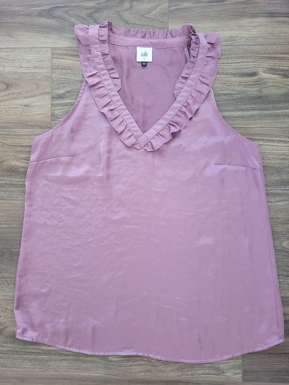 Cabi Ruffle V-Neck Sleeveless Top - Dusty Rose